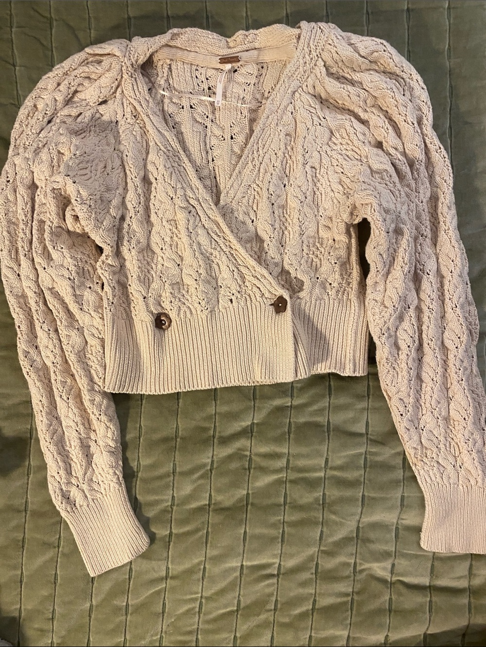 Free People Cropped Cable knit Wrap cream Cardigan